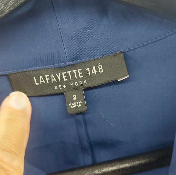 Lafayette 148 NY Collared A Line Shirt Dress Navy Size 2 Cotton - Picture 6 of 12